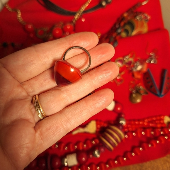 Lot RED Fashion Jewelry Necklaces Bracelets Earrings Rings Brooch Primary Colors - Picture 9 of 14